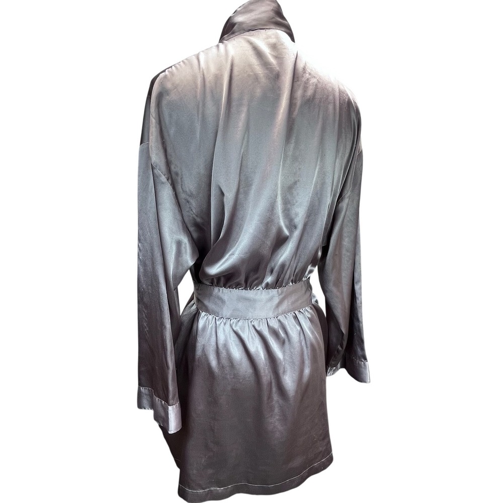 Victorias Secret Satin Robe Gray One Size Kimono Style‎ Belted - Picture 2 of 12